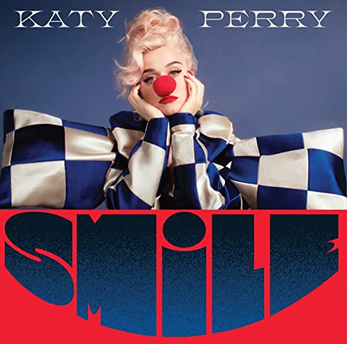 Katy Perry album cover for “Smile” featuring a clown-themed portrait.