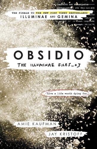 Book cover of Obsidio by Amie Kaufman and Jay Kristoff with white particle background.