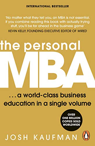 Book cover: "The Personal MBA" by Josh Kaufman, gold background.