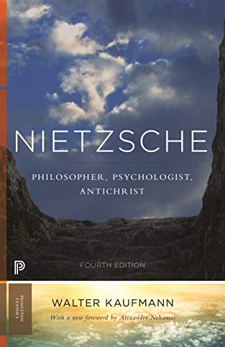 Book cover: "Nietzsche" with a mountain landscape background.