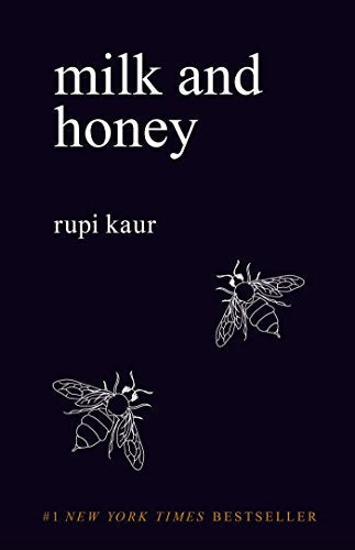 Book cover for Milk and Honey by Rupi Kaur featuring two white bee illustrations.