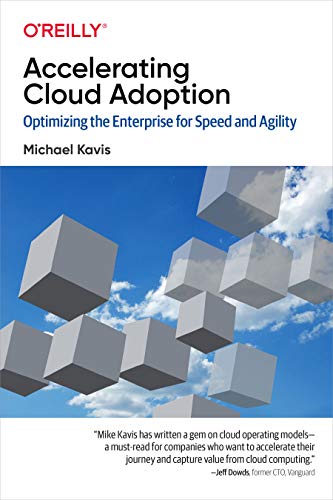 Book cover with blue sky and floating gray cubes, titled "Accelerating Cloud Adoption.
