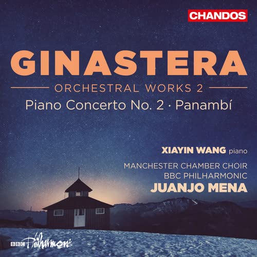 CD cover featuring Ginastera Orchestral Works 2 with a cabin under a starry night sky.