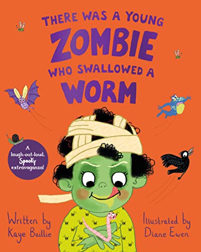 Cartoon zombie with bandages and a worm sticking out of its mouth.