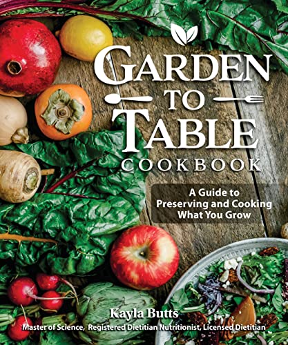 Cookbook cover with fresh produce, title “Garden to Table Cookbook”.