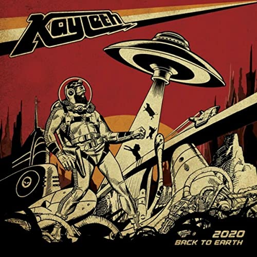 Retro-style CD cover featuring an astronaut, UFO, and futuristic landscape.