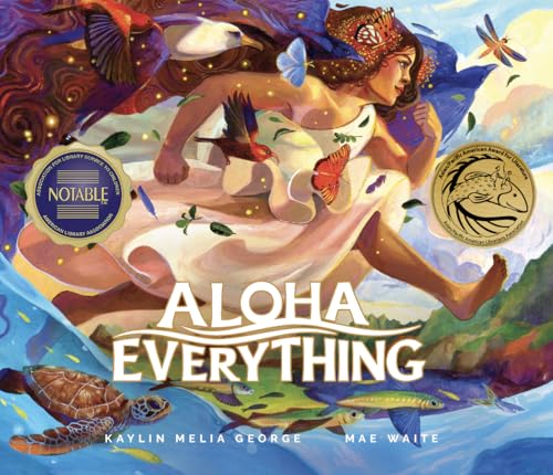 Book cover with a woman surrounded by birds, butterflies, and marine life.