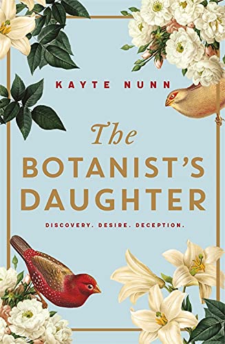 Book cover: “The Botanist’s Daughter” with flowers and birds illustration.