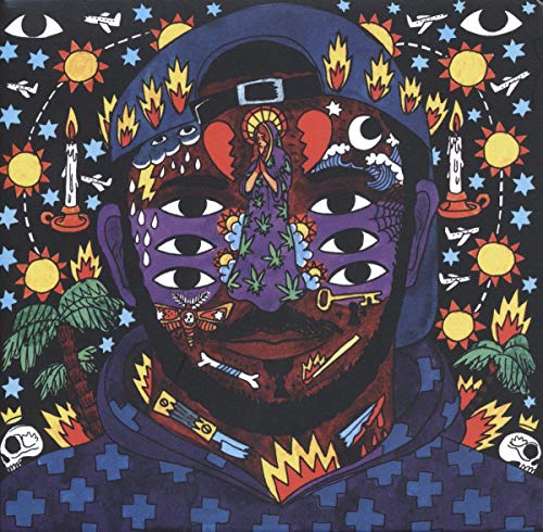 CD cover art: Surreal portrait with multiple eyes, celestial and botanical motifs.