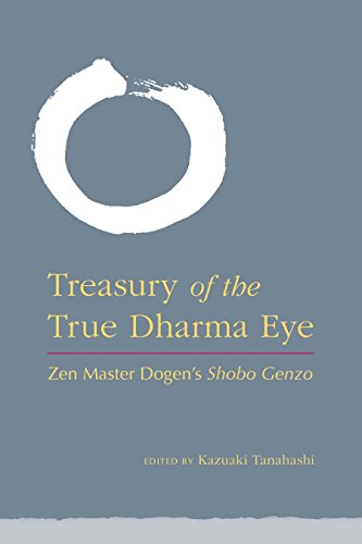 Book cover with a white Enso circle and gold text, “Treasury of the True Dharma Eye.”