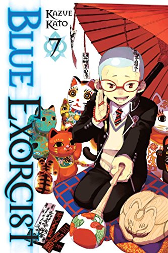 Blue Exorcist Volume 7 manga cover with a boy under a red umbrella.