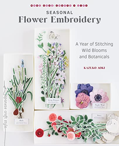 Book cover featuring embroidered floral designs arranged in white frames.