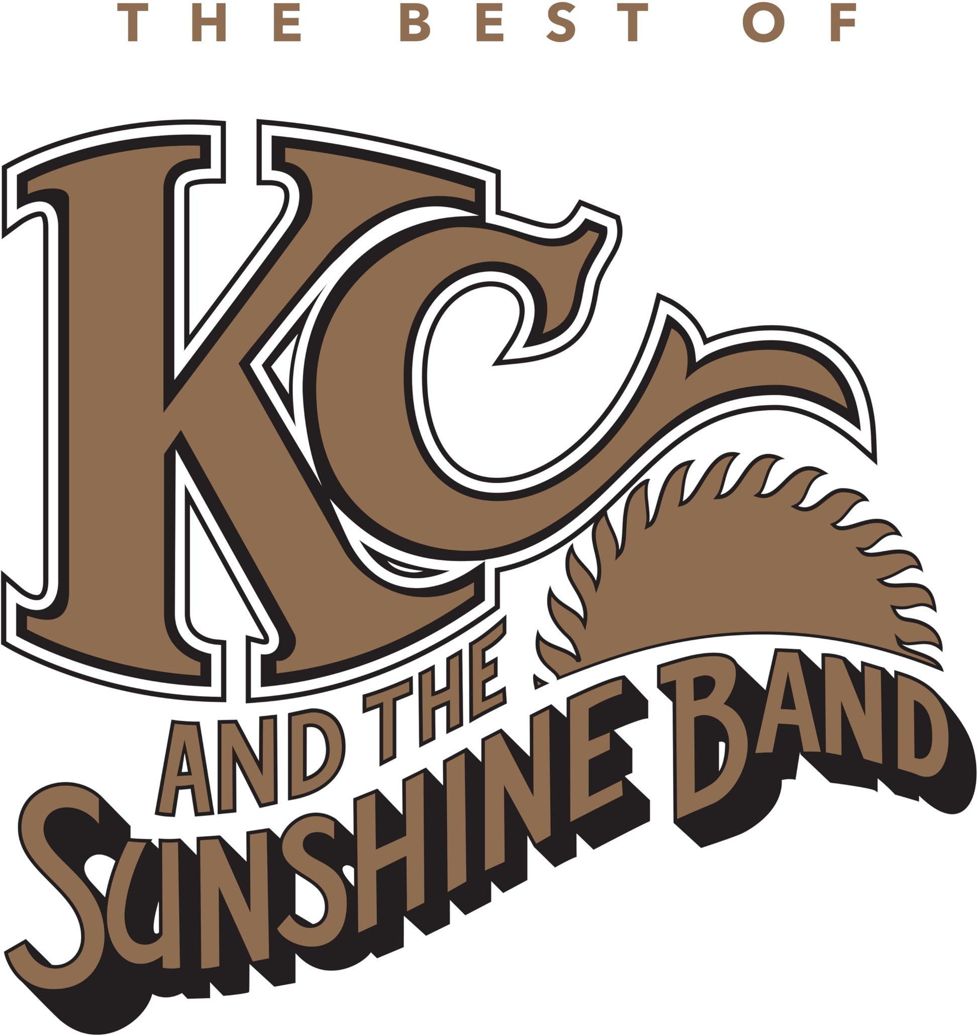 The Best of KC and the Sunshine Band logo in brown on white background.