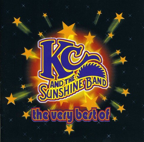 "CD cover with purple and yellow 'KC and the Sunshine Band' logo surrounded by stars."
