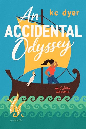 Book cover: woman on a dark boat with a yellow sail and octopus.