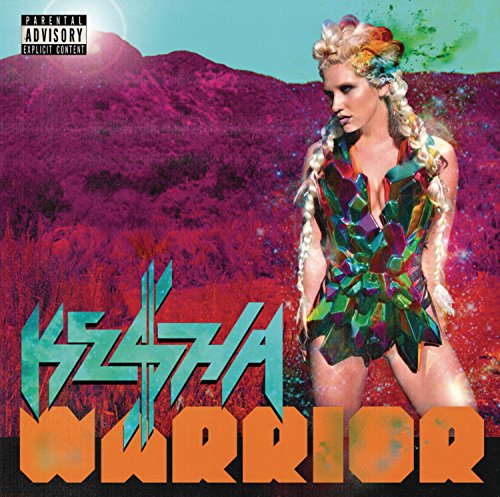 Kesha album cover: artist with braided hair in a colorful, fragmented outfit.