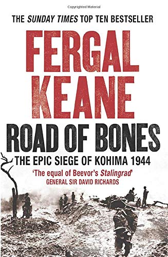 Book cover showing soldiers in a war-torn landscape with text Road of Bones.