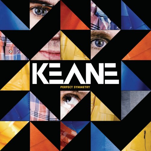 Album cover with geometric triangular segments of human eyes, faces, and colorful fabric patterns.