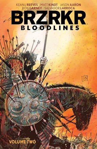 Comic book cover showing a warrior on horseback holding a spear amidst many arrows.