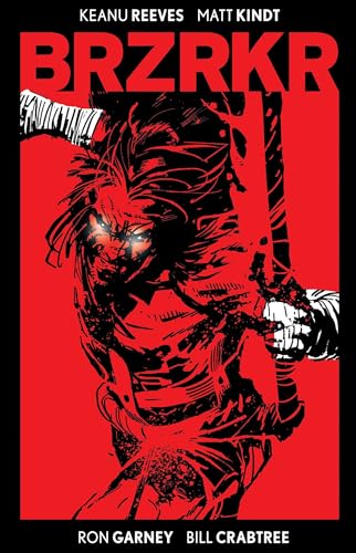 Graphic novel cover featuring a stylized, black-and-white warrior with glowing eyes on red background.