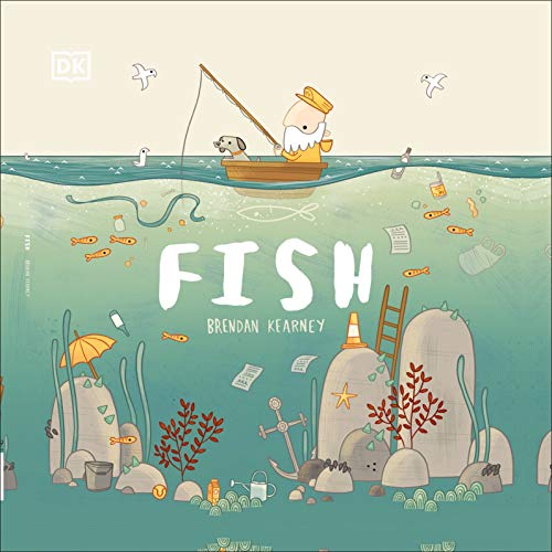 Book cover depicting a fisherman and ocean littered with plastic waste.