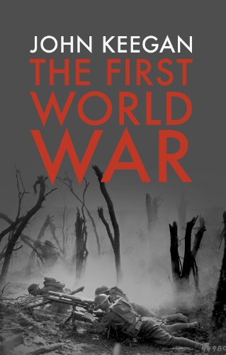 Soldiers in a war-torn landscape with smoke and bare trees, book title and author.