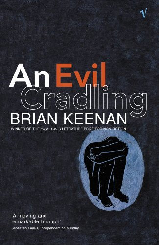 Book cover: "An Evil Cradling" by Brian Keenan, with a sketched figure.