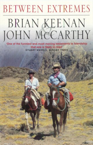 Book cover: “Between Extremes” by Brian Keenan and John McCarthy, with horseback riders.