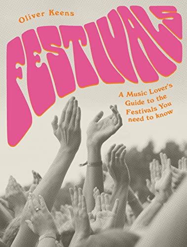 Book cover with pink title "Festivals" and a crowd raising hands.