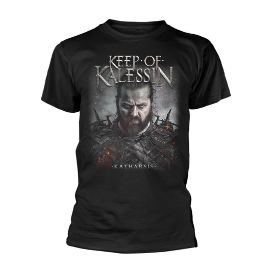Black t-shirt with a portrait of a bearded man and band logo.