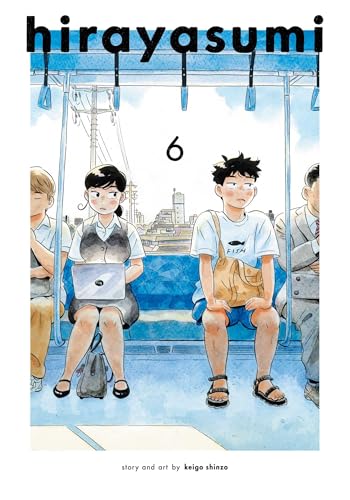 Manga cover showing two people sitting on a train with the number six above.