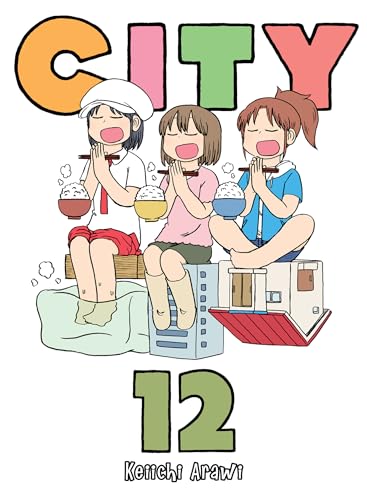 Book cover: three girls eating noodles with city buildings below.