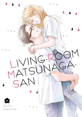 Manga cover: two young people embracing, pink triangles, text “LIVING ROOM MATSUNAGA SAN”.