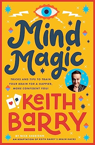 Yellow book cover with “Mind Magic” title, portrait, and playing cards.