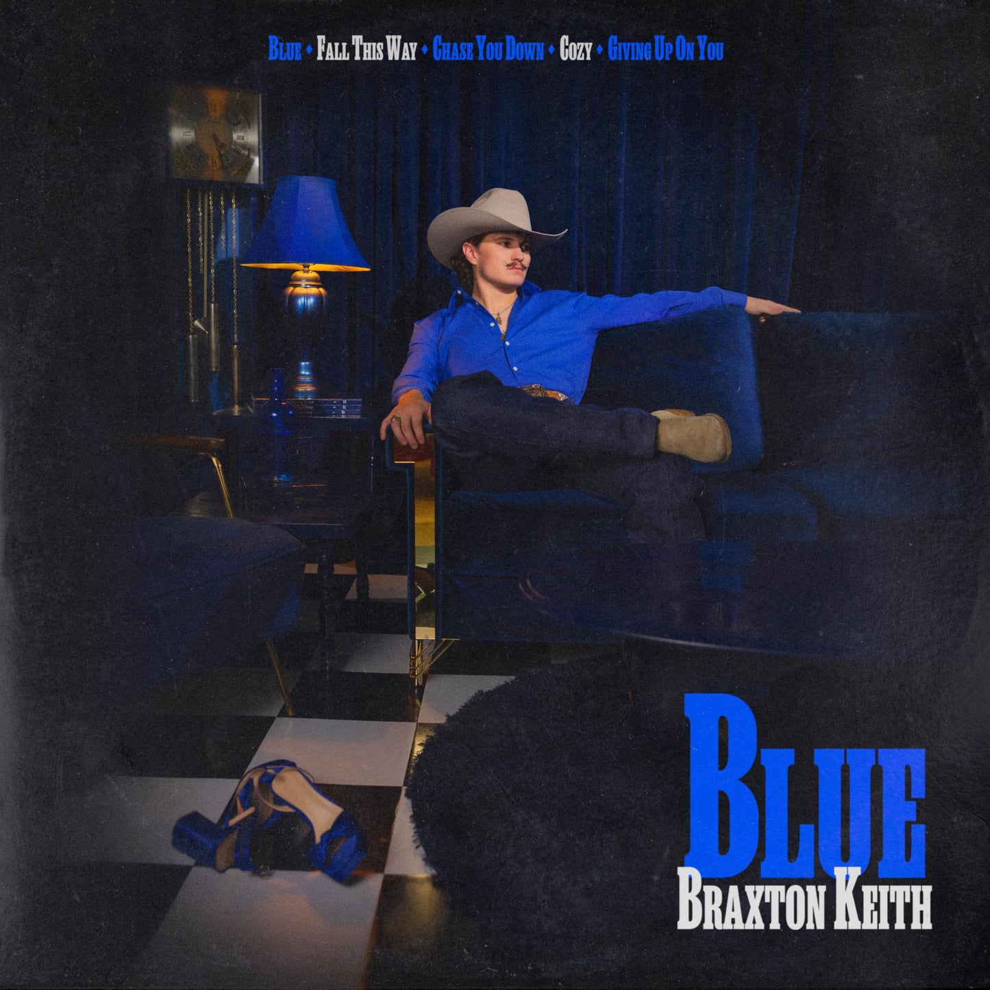CD cover for Braxton Keith’s “Blue” featuring a man in a blue shirt.