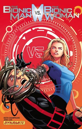 Comic book cover featuring the Bionic Man and Woman in conflict.