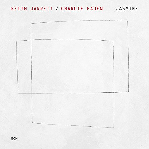"Album cover with minimalist design, featuring overlapping rectangles and text 'Keith Jarrett / Charlie Haden Jasmine'."