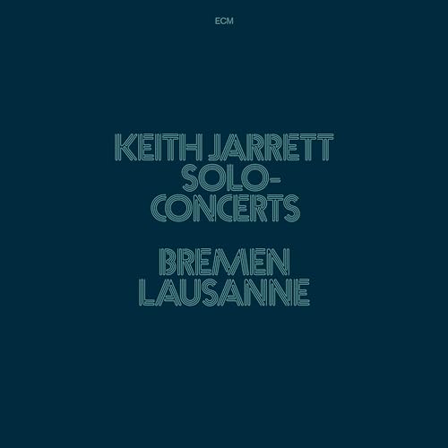 Dark teal album cover with white lined text: Keith Jarrett Solo Concerts.