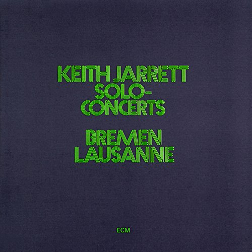 "Album cover with green text on a black background, featuring 'Keith Jarrett Solo Concerts'."