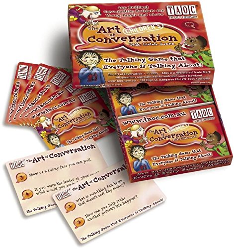 Red card game box with illustrated children and question cards.