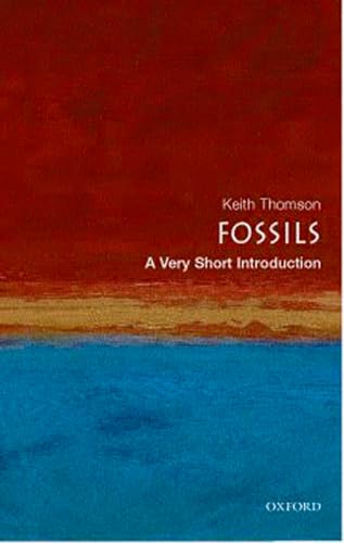 Book cover: "Fossils: A Very Short Introduction" with red, blue, and gold bands.