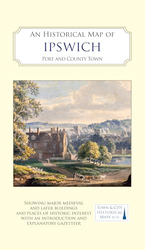 Historical map cover depicting Ipswich townscape with buildings and horse-drawn carriage.