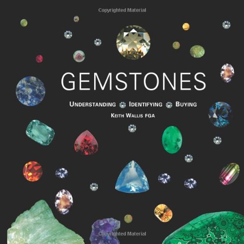 Book cover titled Gemstones with various colorful cut and raw gemstones on black background.