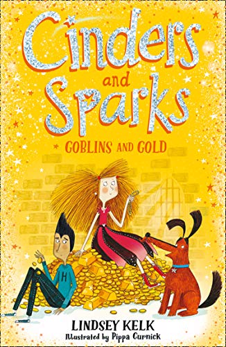 Book cover: children sitting on a pile of gold coins with a dog.