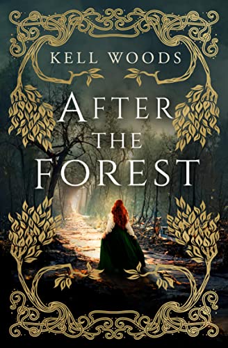 Book cover: woman with red hair facing a path into a dark forest.