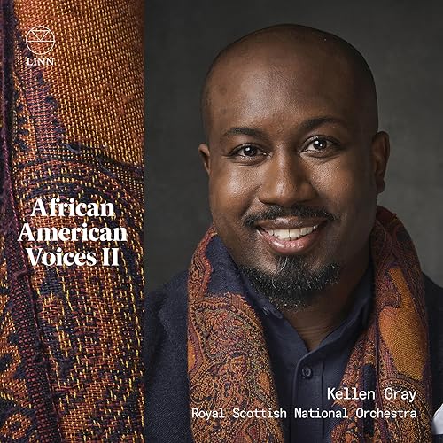 CD cover featuring Kellen Gray, composer, with patterned textile background.