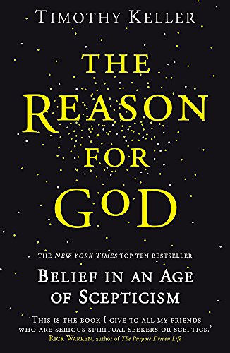 Book cover: “The Reason for God” by Timothy Keller, black background, gold text.