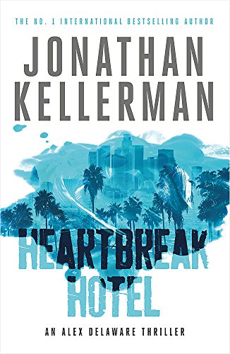 Book cover: “Heartbreak Hotel” by Jonathan Kellerman, with palm trees and blue waves.