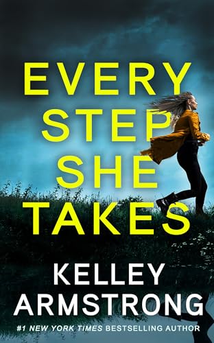 Book cover: woman running, stormy sky, title “Every Step She Takes”.