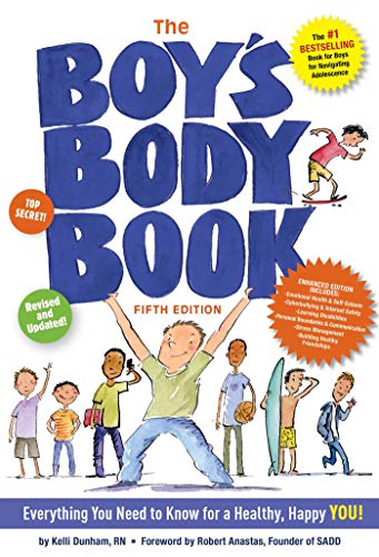 Book cover with cartoon boys, titled “The Boy’s Body Book,” fifth edition.